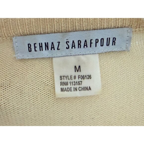 Behnaz Sarafpour Silk & Cashmere Lace Overlay Knit Top Short Sleeve Beige & Blac - Picture 6 of 8